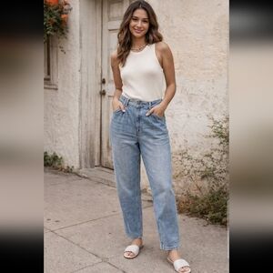 Pilcro And The Letterpress Womens Medium Wash Pleated Wide Leg Taper Jean 32